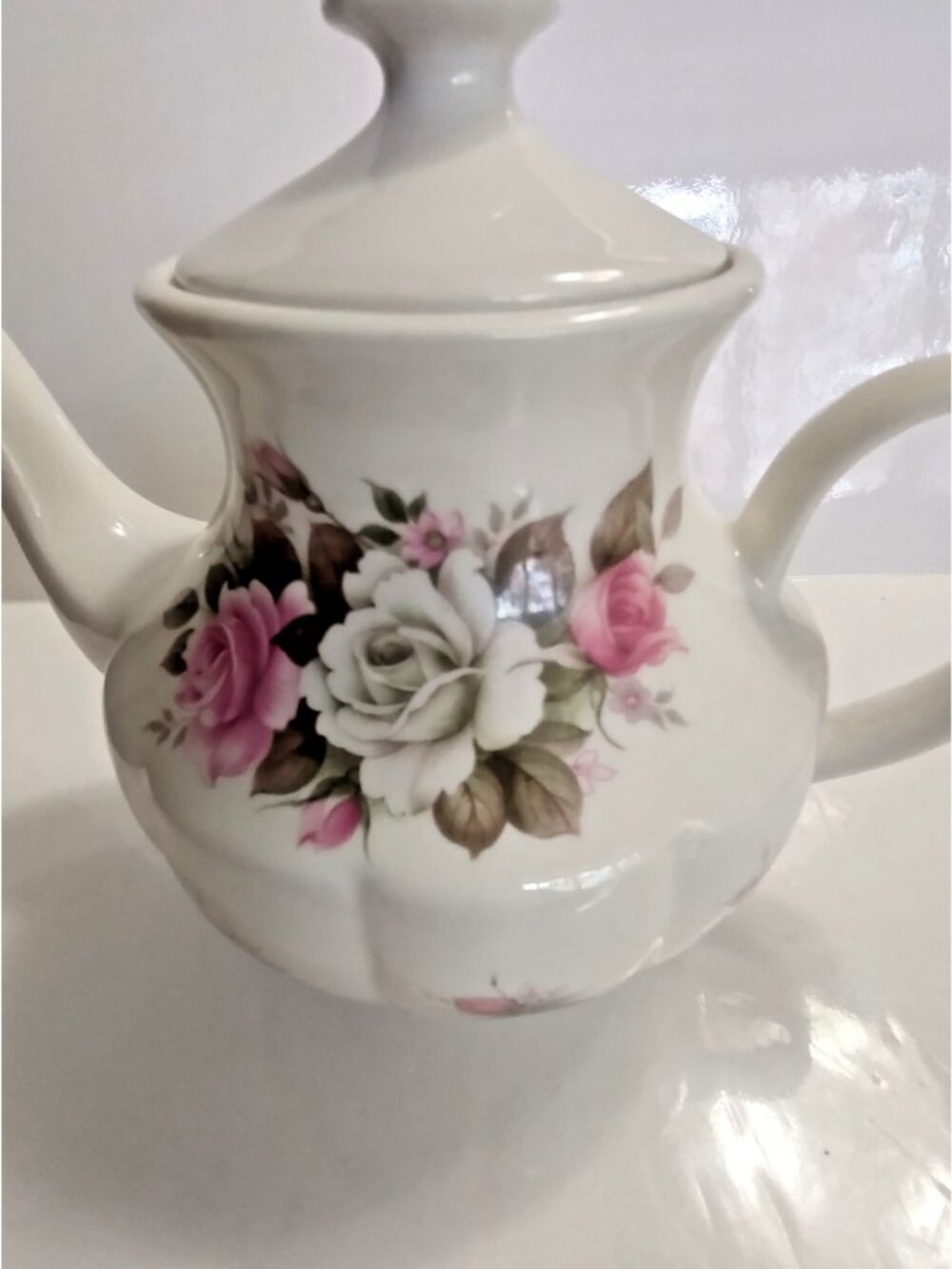 Vintage Arthur Wood & Son teapot "5585" pink and white roses 1955 - Picture 3 of 14